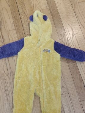 NBA Lakers Yellow and Purple Fuzzy Baby One-Piece